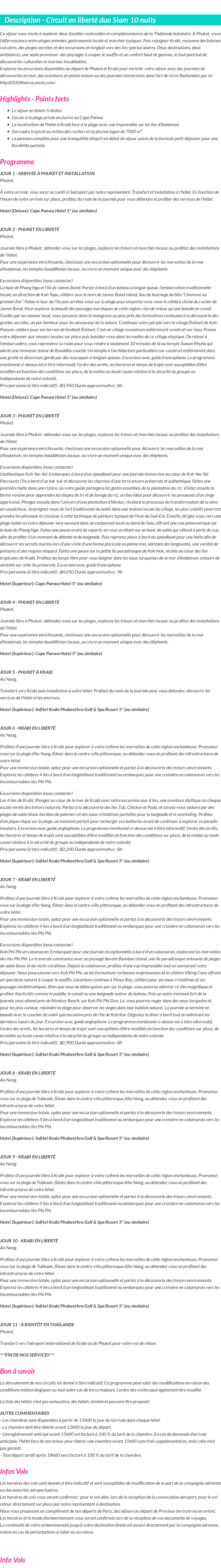 Détails du séjour