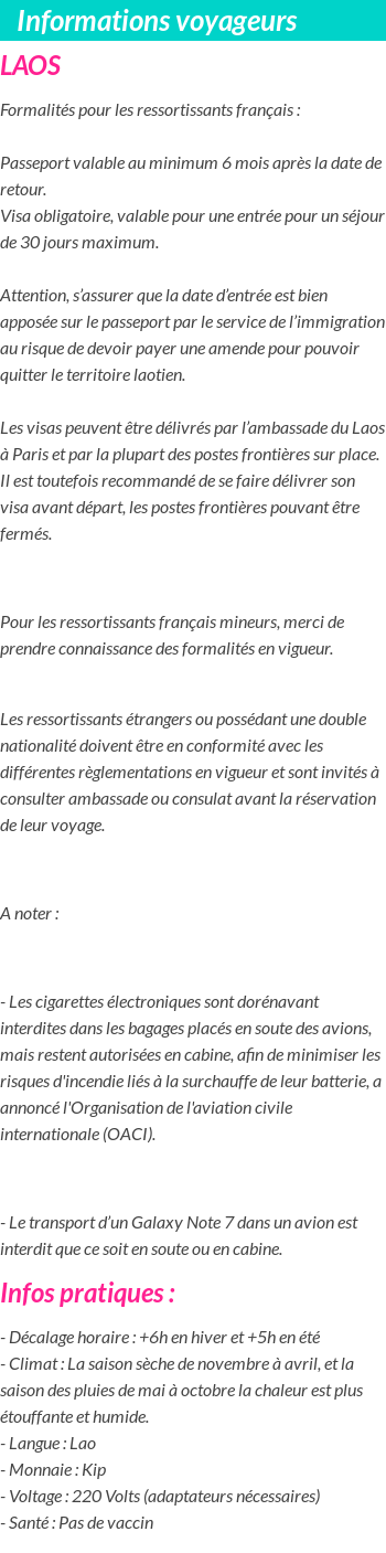 Formalités et infos voyageurs