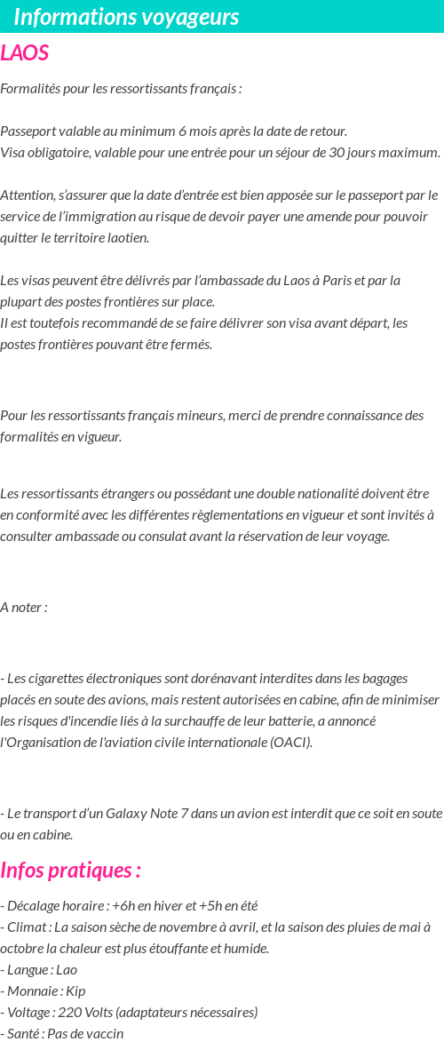 Formalités et infos voyageurs