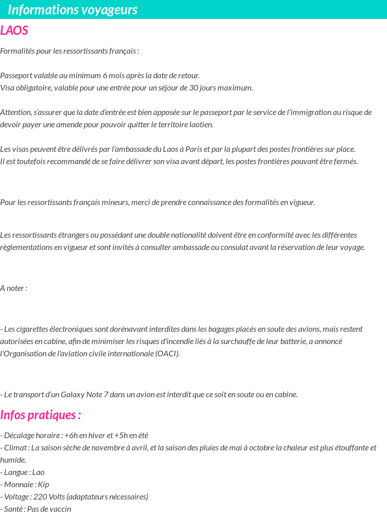 Formalités et infos voyageurs