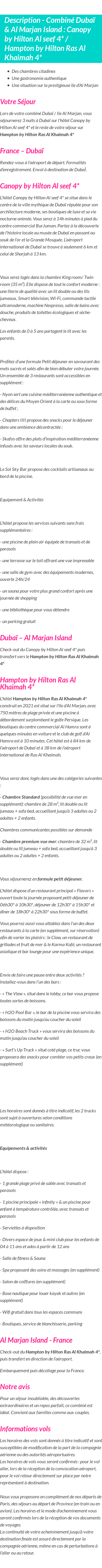Détails du séjour