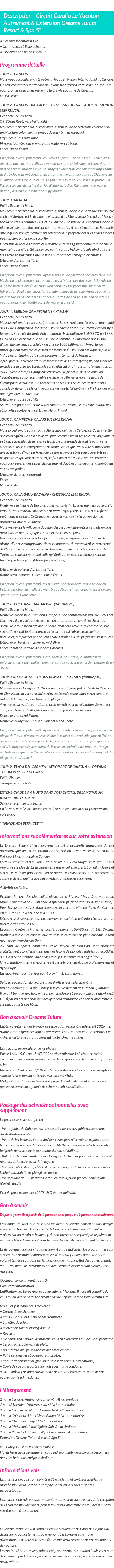 Détails du séjour