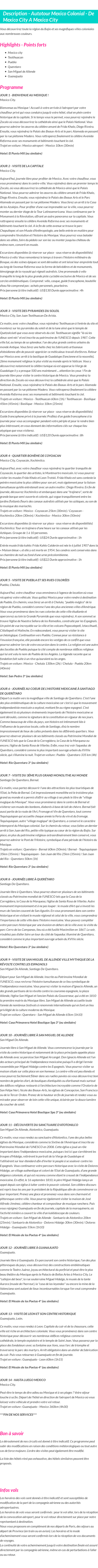 Détails du séjour