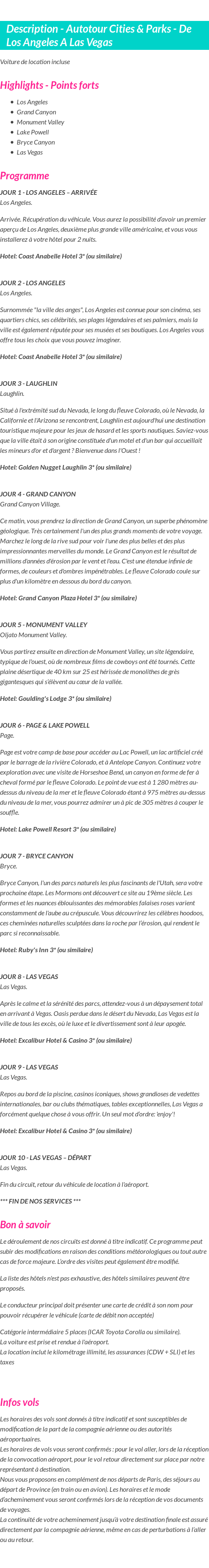 Détails du séjour