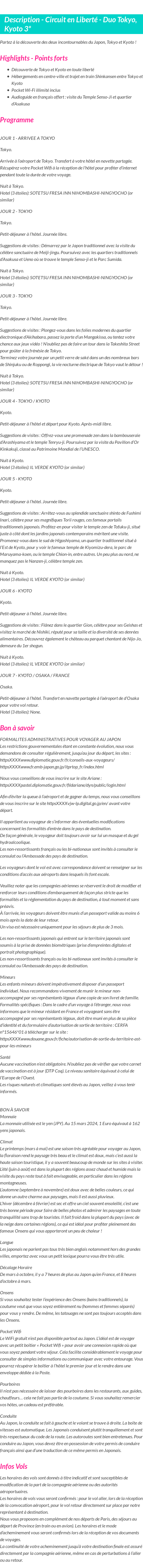 Détails du séjour