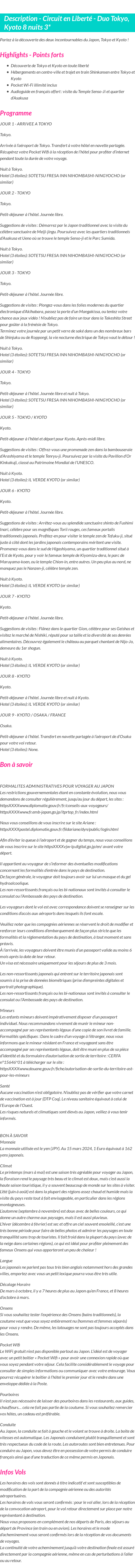 Détails du séjour