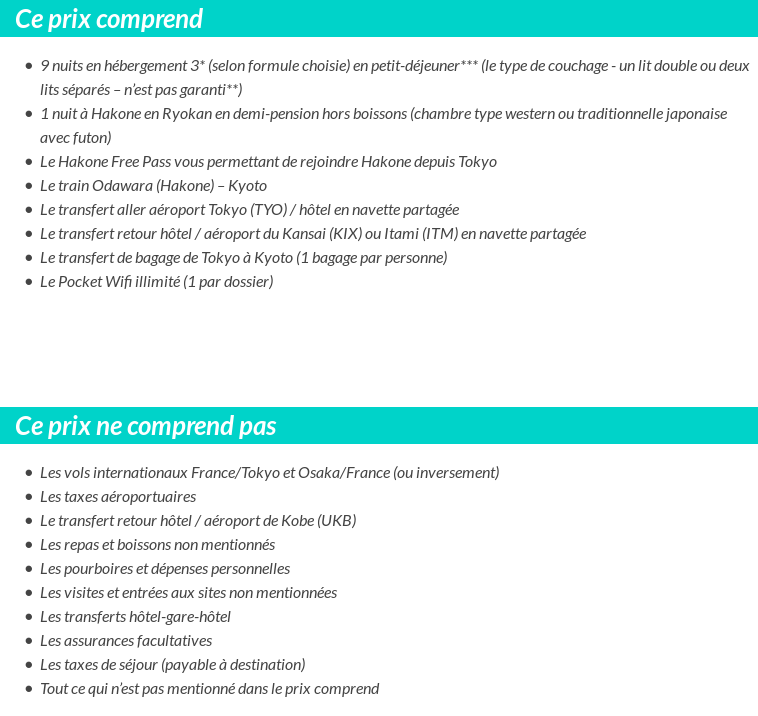 Conditions tarifaires
