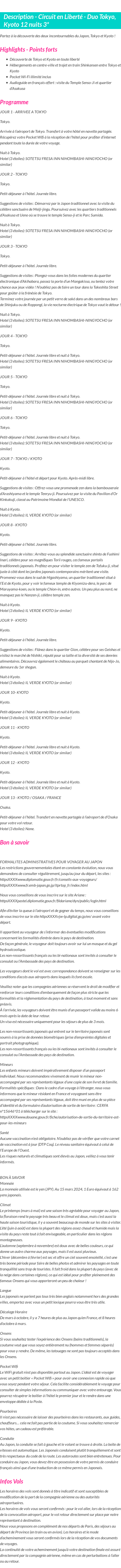 Détails du séjour