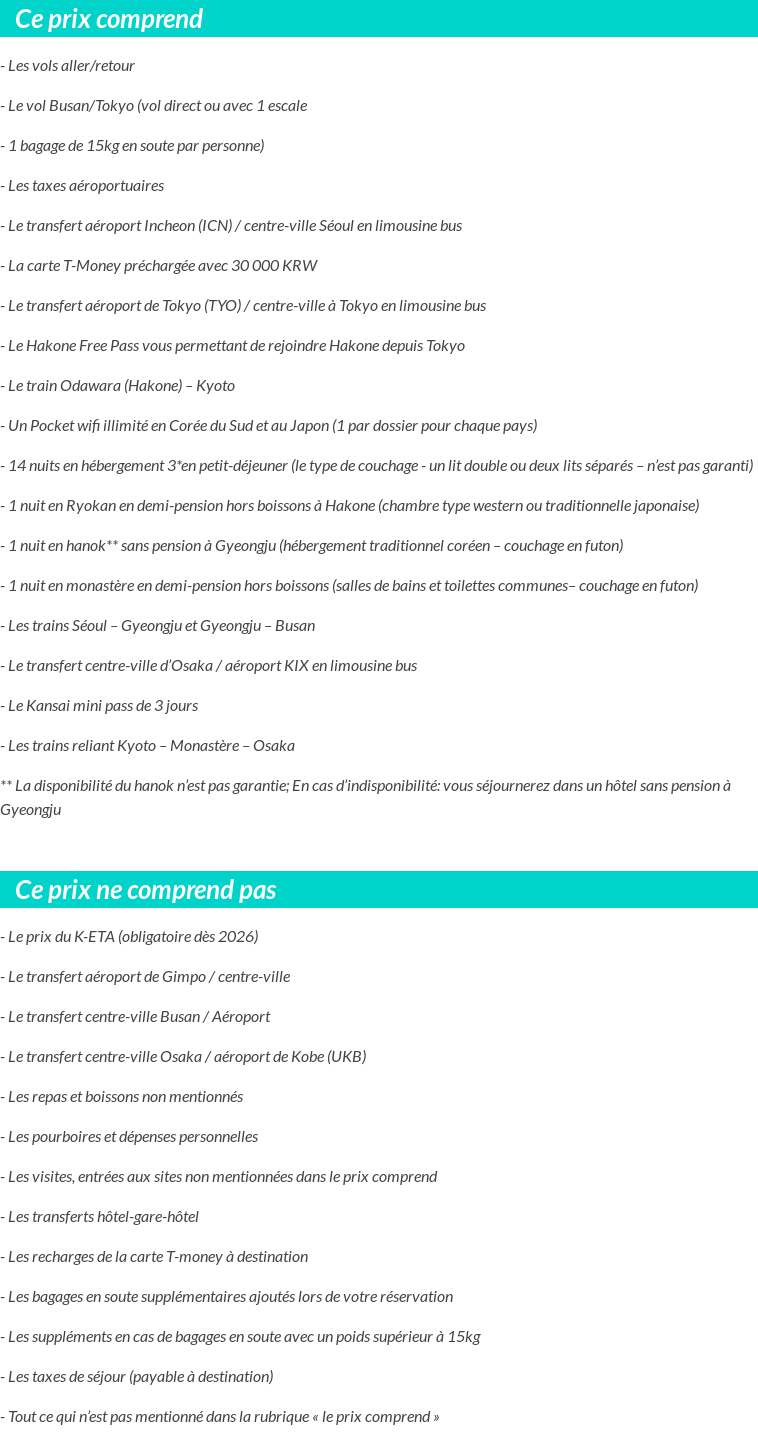 Conditions tarifaires