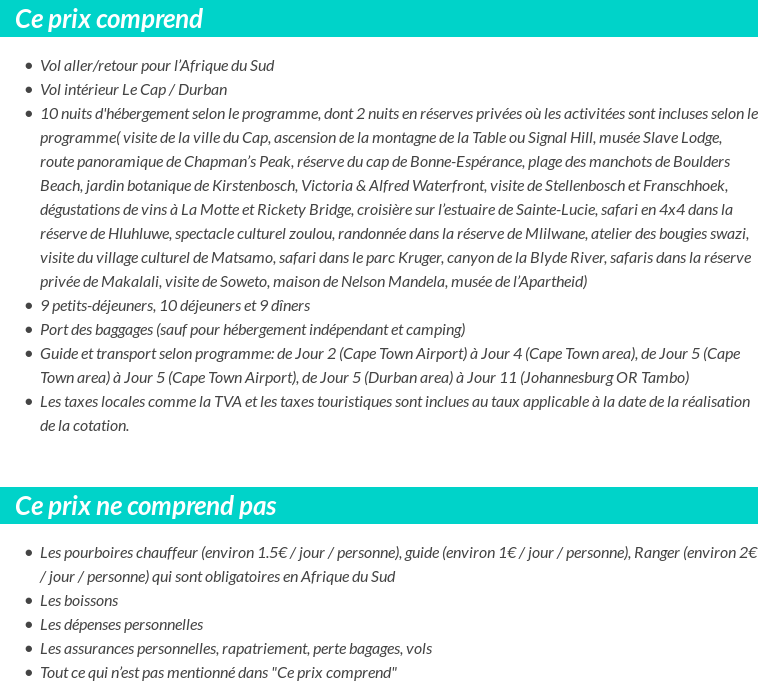 Conditions tarifaires
