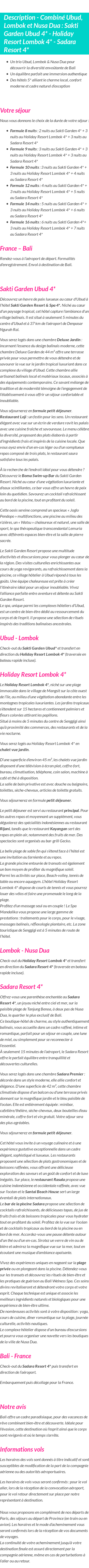 Détails du séjour