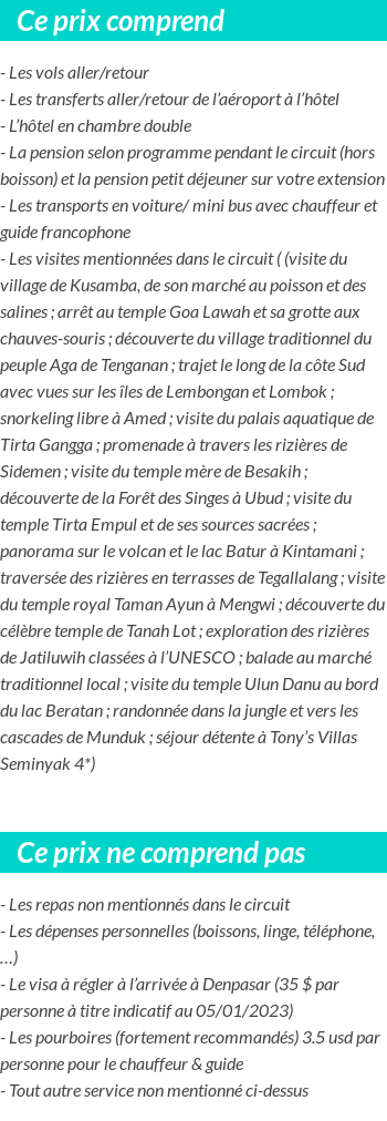 Conditions tarifaires