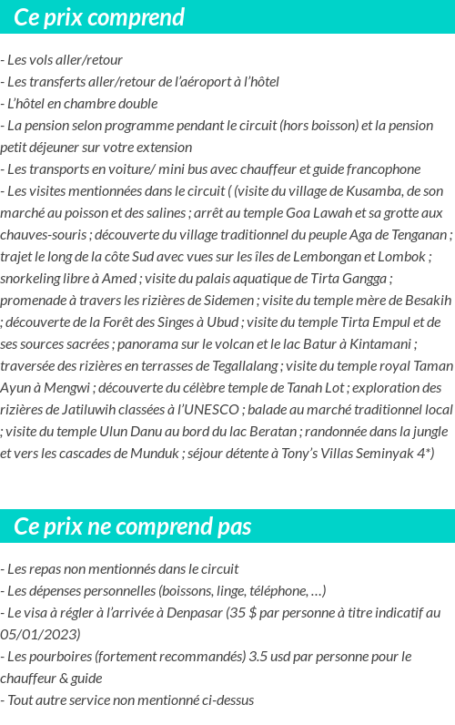 Conditions tarifaires