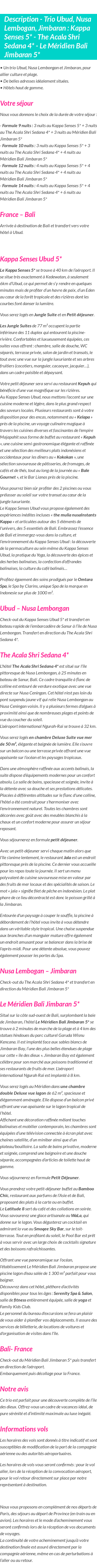 Détails du séjour