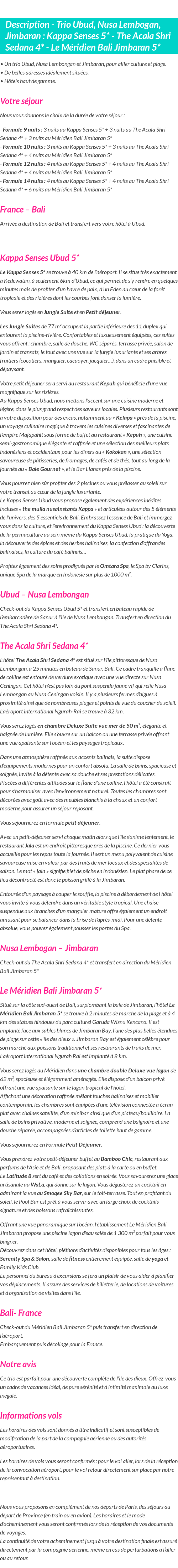 Détails du séjour