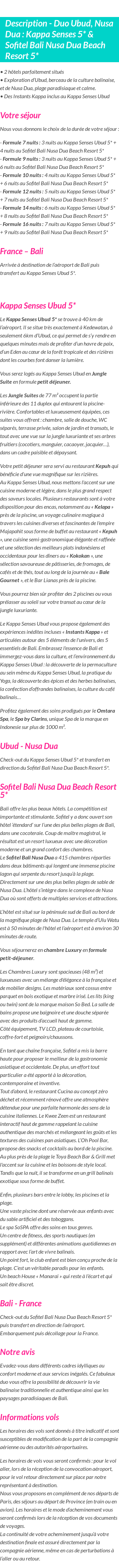 Détails du séjour