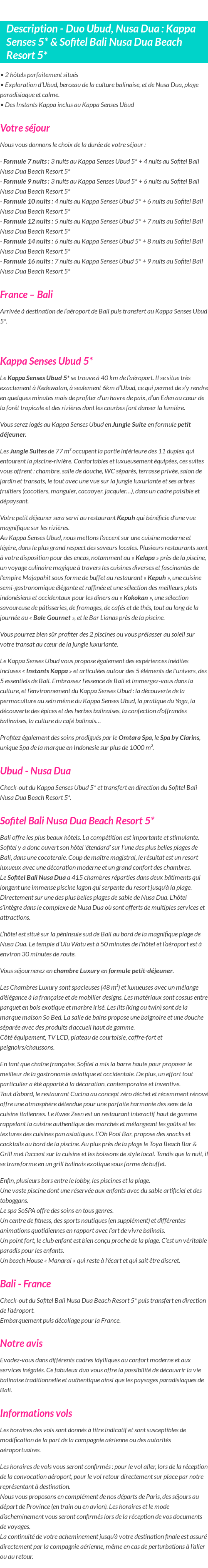 Détails du séjour