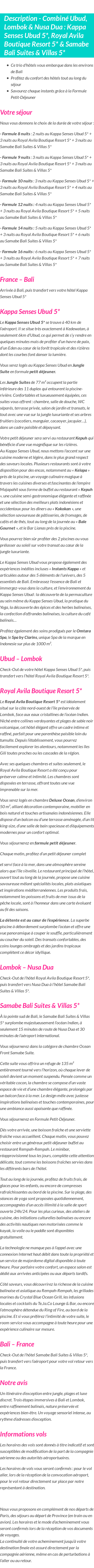 Détails du séjour