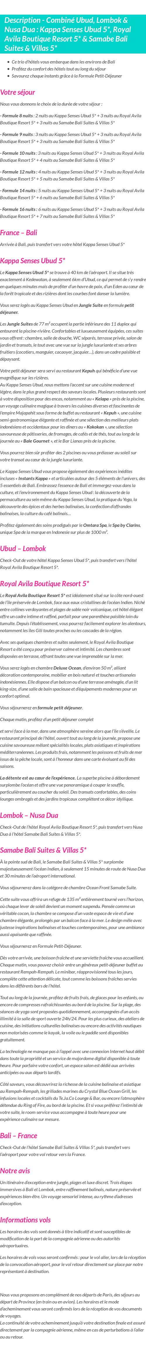 Détails du séjour