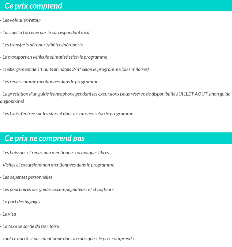 Conditions tarifaires