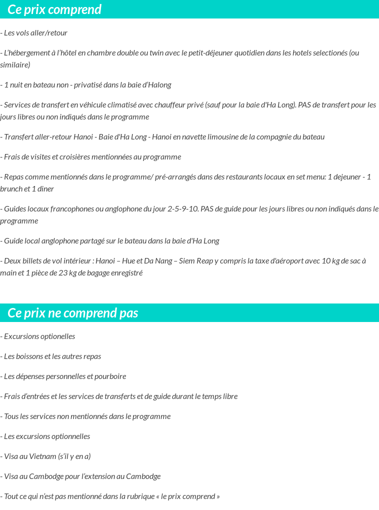 Conditions tarifaires