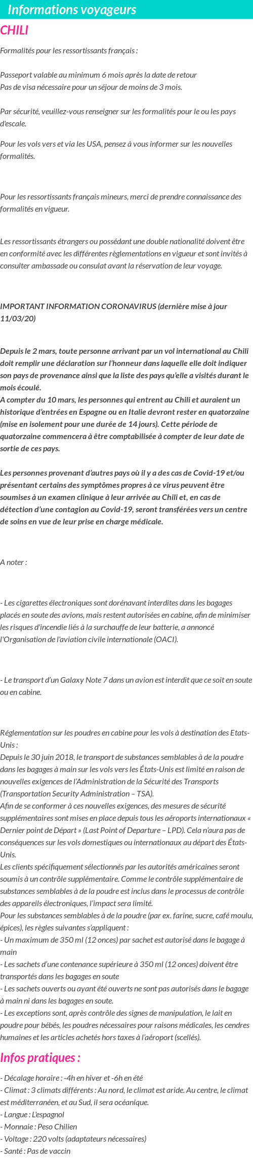 Formalités et infos voyageurs