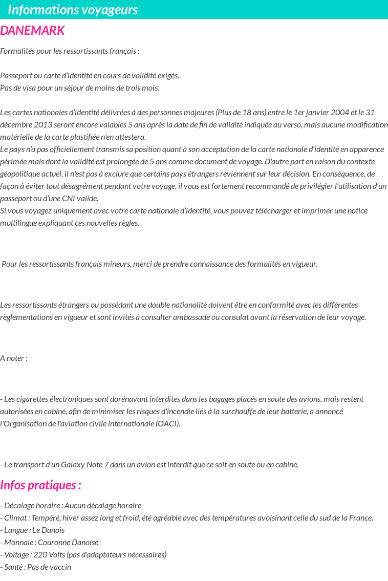 Formalités et infos voyageurs