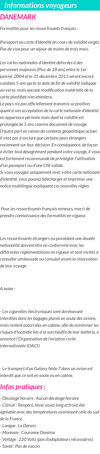 Formalités et infos voyageurs
