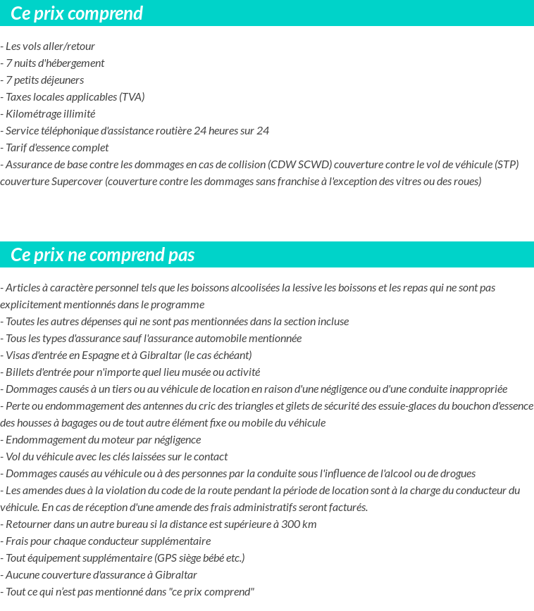 Conditions tarifaires
