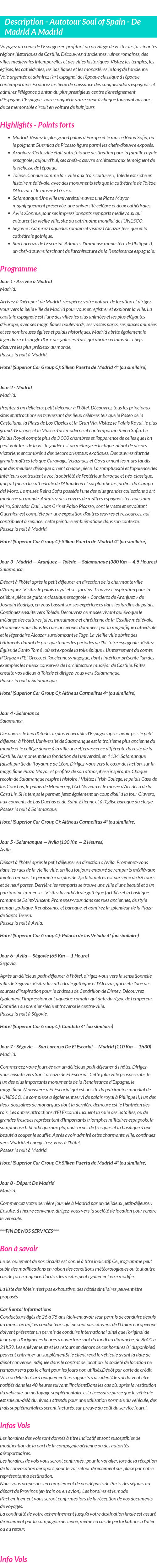 Détails du séjour