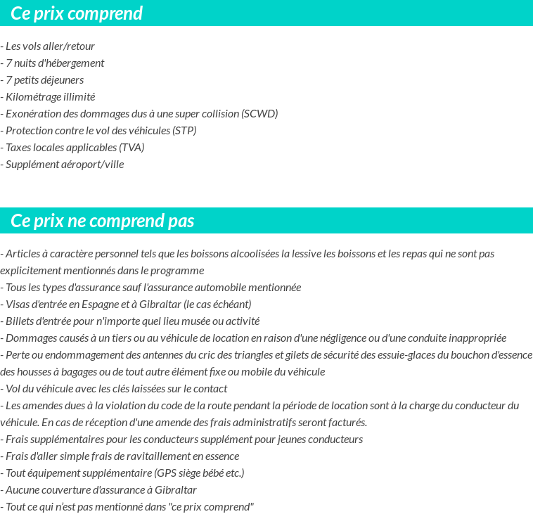 Conditions tarifaires