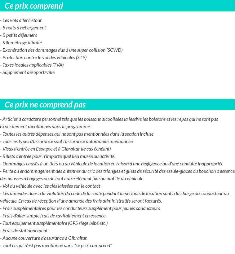 Conditions tarifaires