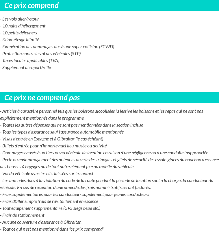 Conditions tarifaires