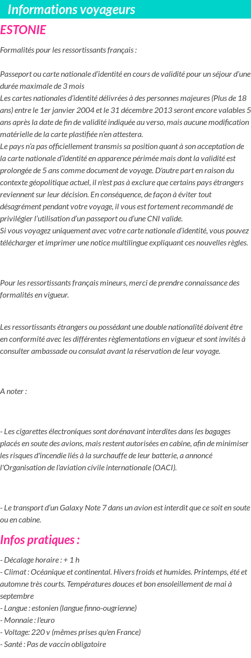 Formalités et infos voyageurs