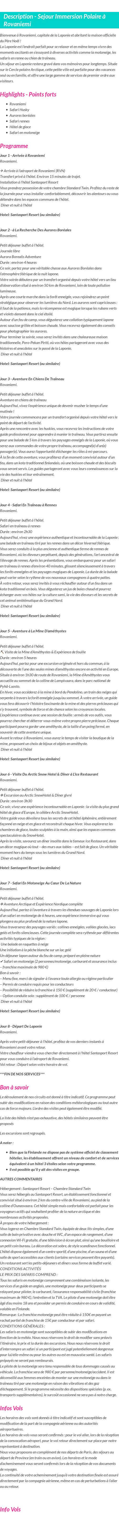 Détails du séjour