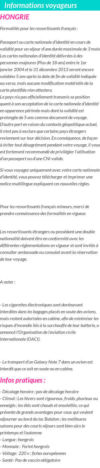 Formalités et infos voyageurs