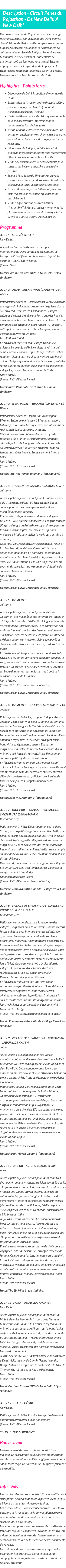 Détails du séjour
