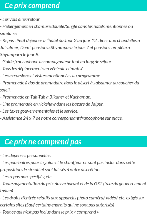 Conditions tarifaires