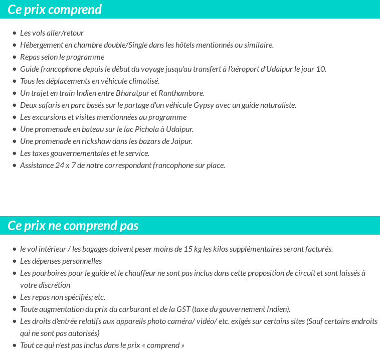 Conditions tarifaires