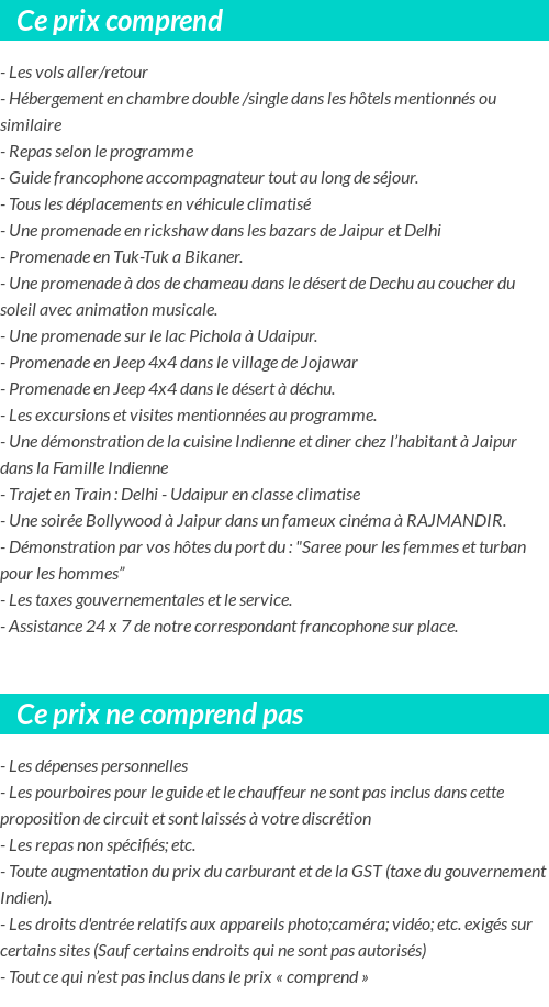 Conditions tarifaires