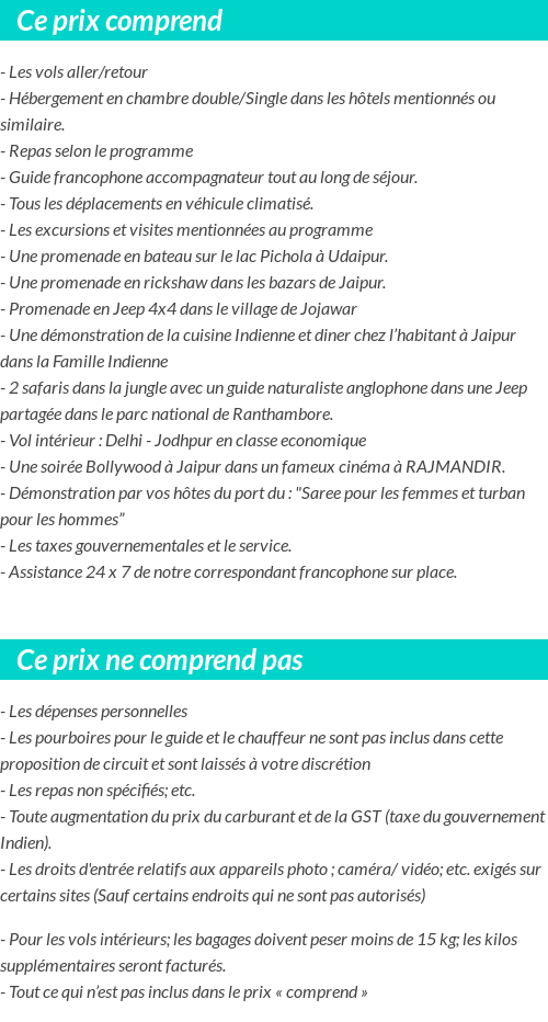 Conditions tarifaires