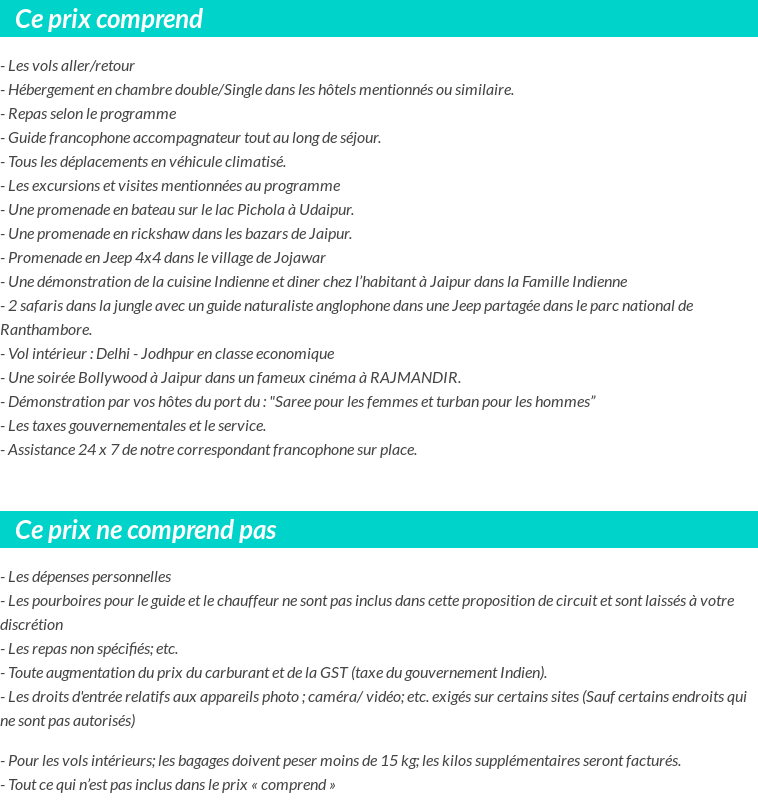 Conditions tarifaires