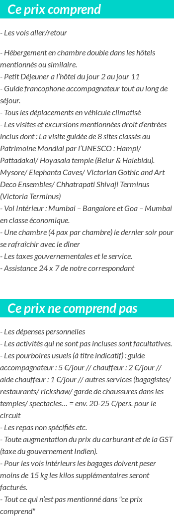 Conditions tarifaires