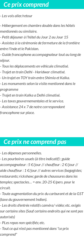 Conditions tarifaires