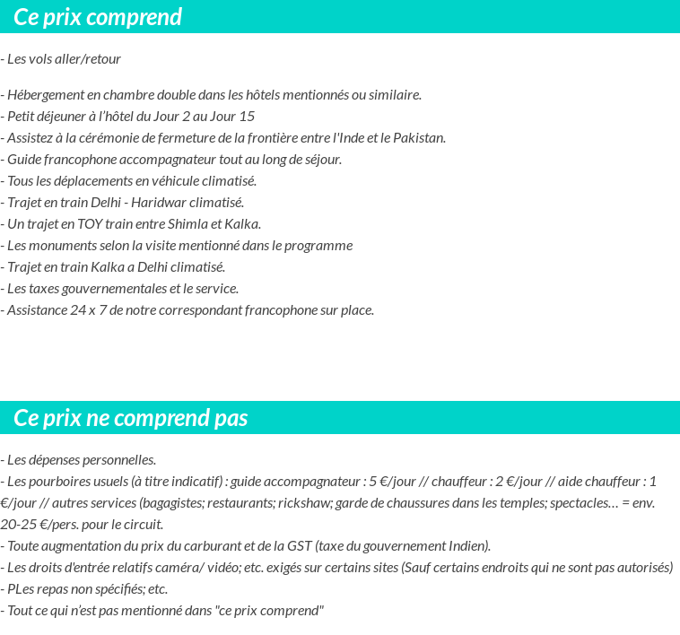 Conditions tarifaires