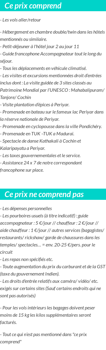 Conditions tarifaires