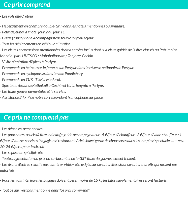 Conditions tarifaires
