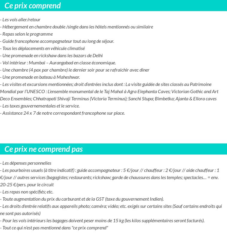 Conditions tarifaires