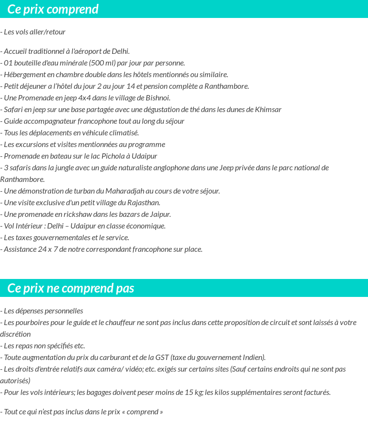 Conditions tarifaires