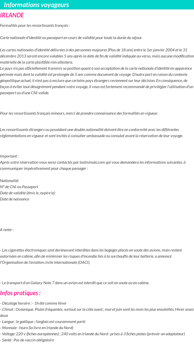 Formalités et infos voyageurs